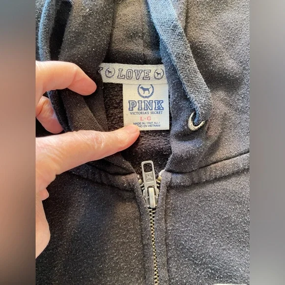 PINK Victorias Secret Black zip hoodie  Large - Picture 4 of 6